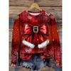 3D Printed Christmas Theme O-Neck Red Long Sleeve T-Shirts Fashion Womens Clothing
