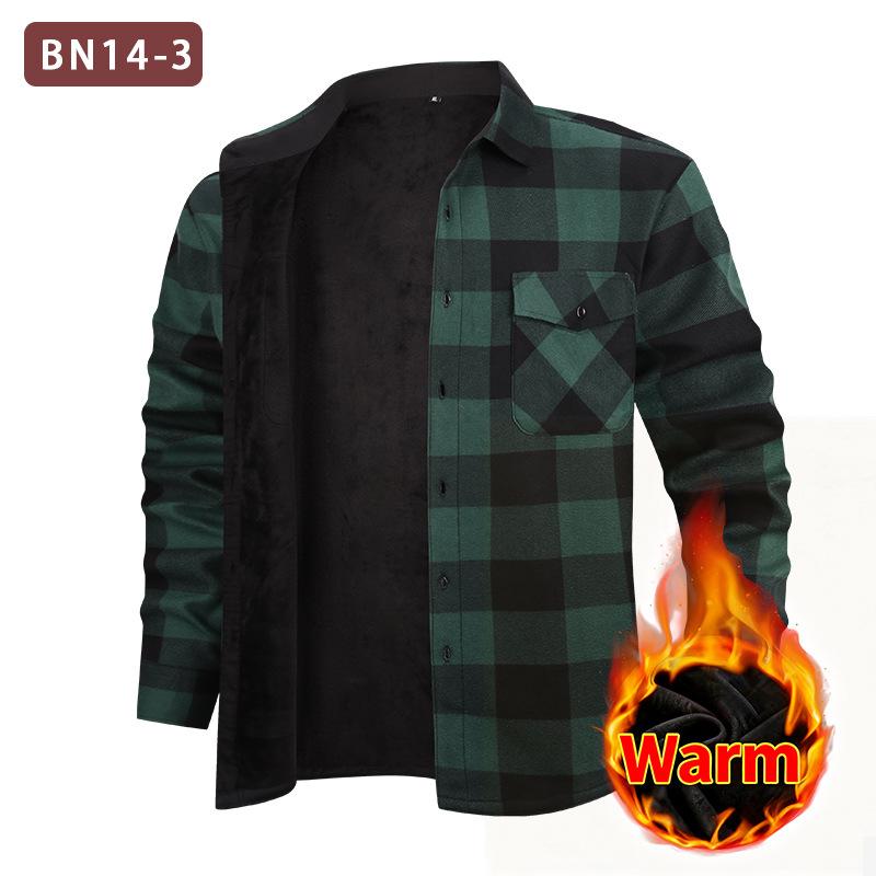 Men’s Fleece-Lined, Thickened, Multi-Coloured, Double-Pocket Checked Shirt – Casual, Loose-Fitting, Warm Men’s Shirt