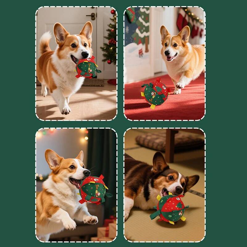 Christmas Dog Toy Balls Electric Interactive Plush Toy Ball for Dogs Built-In Bell Anti-Bite Chew Toys with Squeaker Pet Product