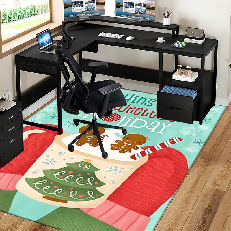 Christmas Sweetest Holiday Gingerbread Man Candy Cane Chair Mat Anti-Slip Carpet Anime Cartoon Design Office Home Decor Living Room Bedroom Game Room