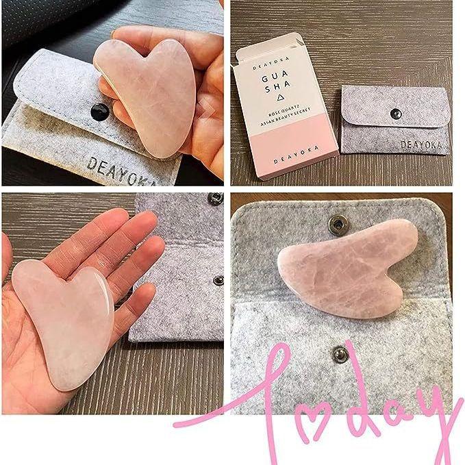Pink crystal jade, crystal stone scraping board, heart-shaped, face, sheep horn, natural stone, beauty powder, beauty natural powder crystal