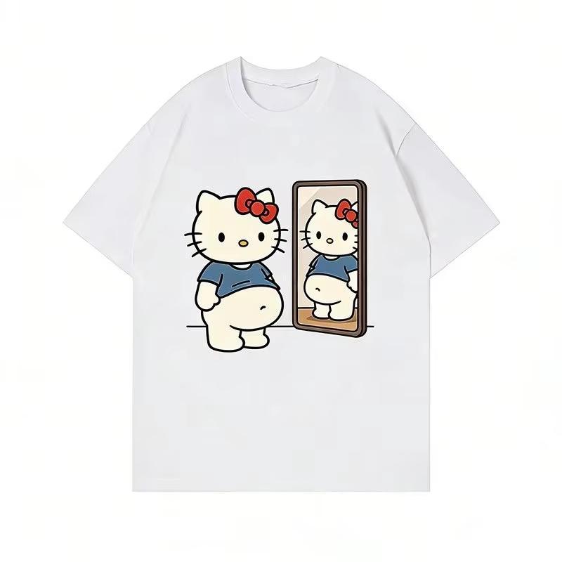 Kawaii Hello Kitty Mirror Oversized Tshirt 2026 Summer Unisexs And Unisexs Y2k Streetwear Harajuku Casual Short Sleeve Tops