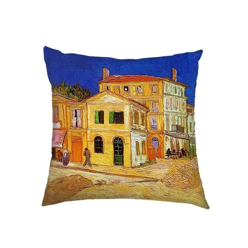 Oil Painting Kiss By Gustav Klimt Cushion Cover Van Gogh Starry Night Linen Pillowcase Sofa Throw Pillow Covers for Living Decor