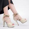 Heightening Banquet High-end Stiletto One-word Women's Shoes Summer New Fish Mouth Back Zipper Stiletto Sandals