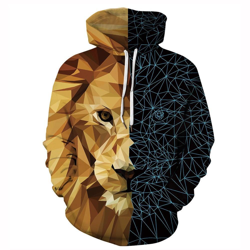 Осень Новая толстовка с капюшоном с принтом льва 3D Digital, повседневная свободная толстовка