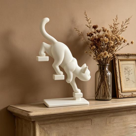 3D-печатная скульптура кошачьей лестницы, динамичная статуэтка котенка, карабкающегося по лестнице, с мини-платформой, современный декор для стола в офис и