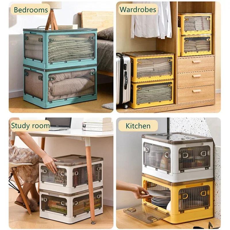 Large Capacity Storage Box Foldable Closet Organizer Stackable Sundries Organizer with Wheels Home Storage Books Snack Toy Bin