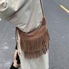 Ретро сумка с кисточками женская новая осенне-зимняя для通勤, джинсовый стиль, сумка под мышкой, матовая на плечо, сумка-мессенджер