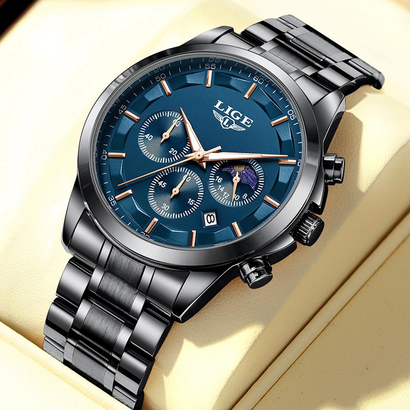 LIGE New Luxury Mens Watch Fashion Business Quartz Wristwatches Sports Waterproof Luminous Steel Watches Men Reloj Hombre