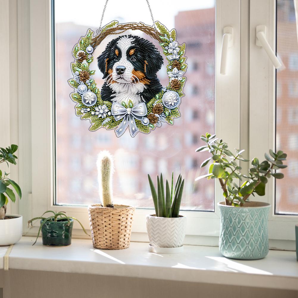 2D Flat Dog DIY Acrylic Rhinestone Diamond Art Window Pendants Door Decoration