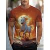 Men's 3D Printed White Horse Pattern T-shirt Humorous Digital Printed Short Sleeved T-shirt Breathable Polyester Round Neck Casual