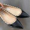 Popular Classic Black Patent Leather Rivet Flat Women Shoes Loafers Ballet Shoes White Mary Jane Pumps Walking Driving