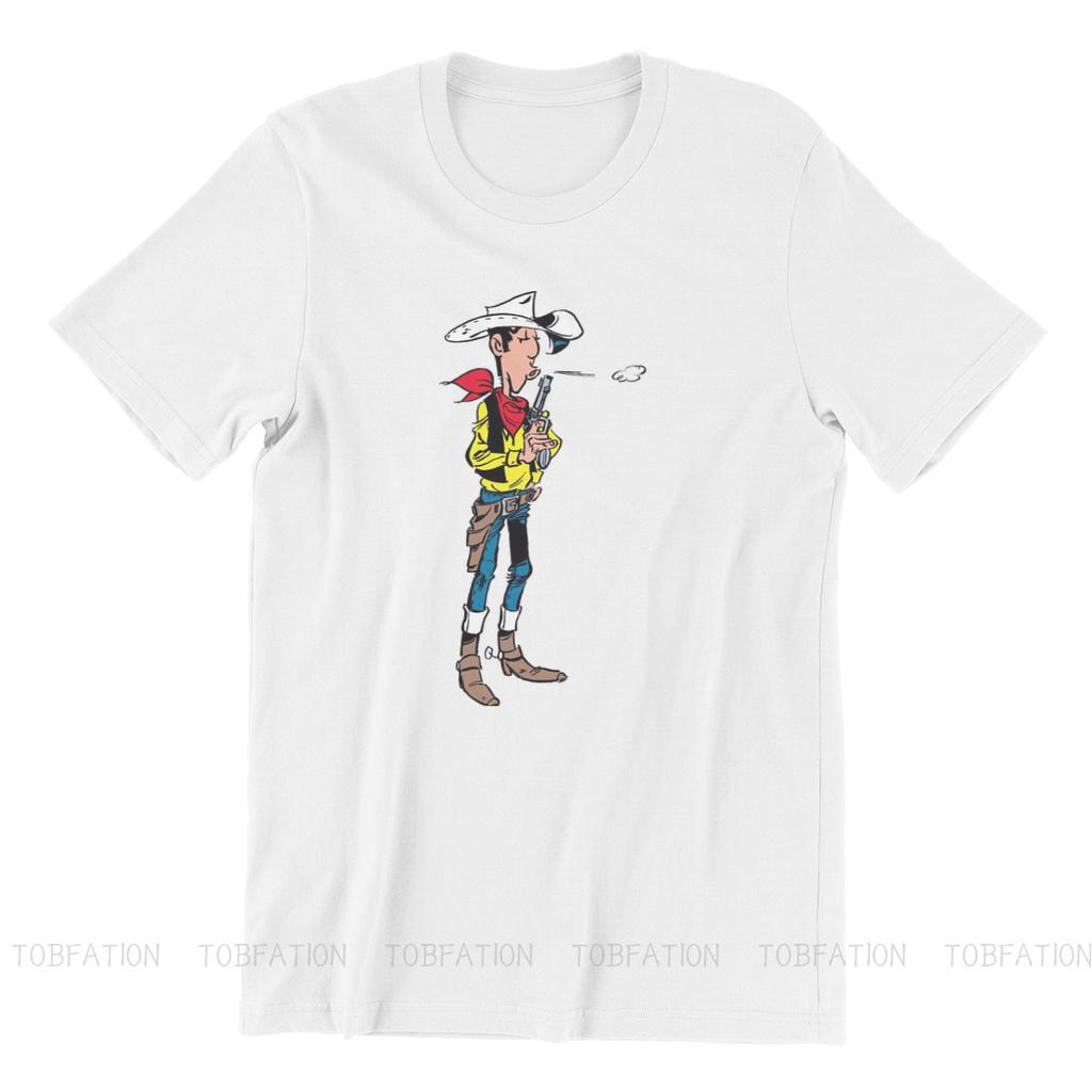 Футболка с персонажем мультфильма Lucky Luke, альтернативная футболка в стиле Харадзюку, футболка высокого качества, одежда унисекс с круглым вырезом большого размера, одежда унисекс