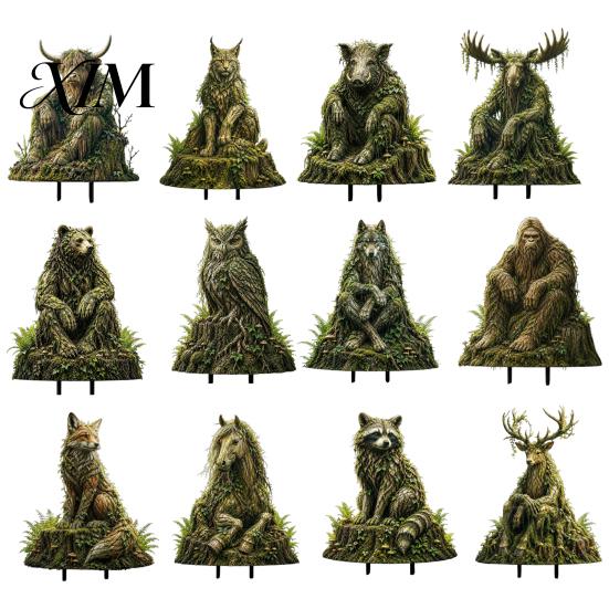 Forest Animal Guardian Statue Woodland Spirit Garden Stake, Yard Decor, 3D Rustic Cottage Accents for Fairy Patio Planter & Outdoor Display