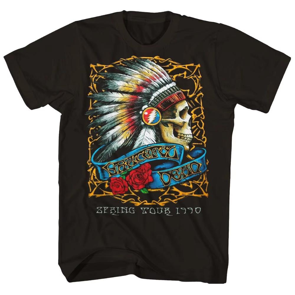 2025 Хлопковая футболка Grateful Dead Warlocks Индийский череп Рок Панк Классическая Унисекс Мужская Женская Летняя с коротким рукавом и круглым вырезом