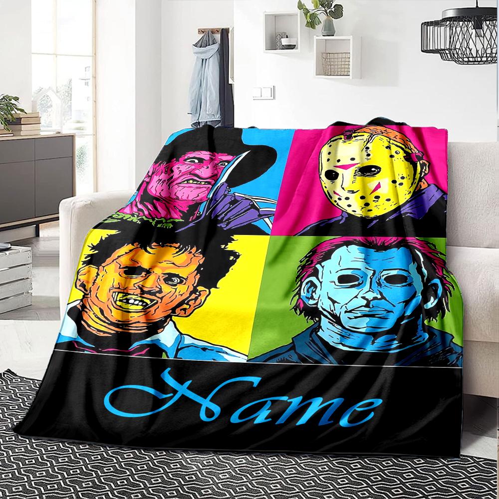 Custom Name Halloween horror Theme Printed Blanket - Perfect for Couch, Bed, Travel & Outdoor Use | Machine Washable, Cozy & Durable.