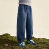 Boys' Fleece-Lined Cartoon Embroidered Denim Joggers