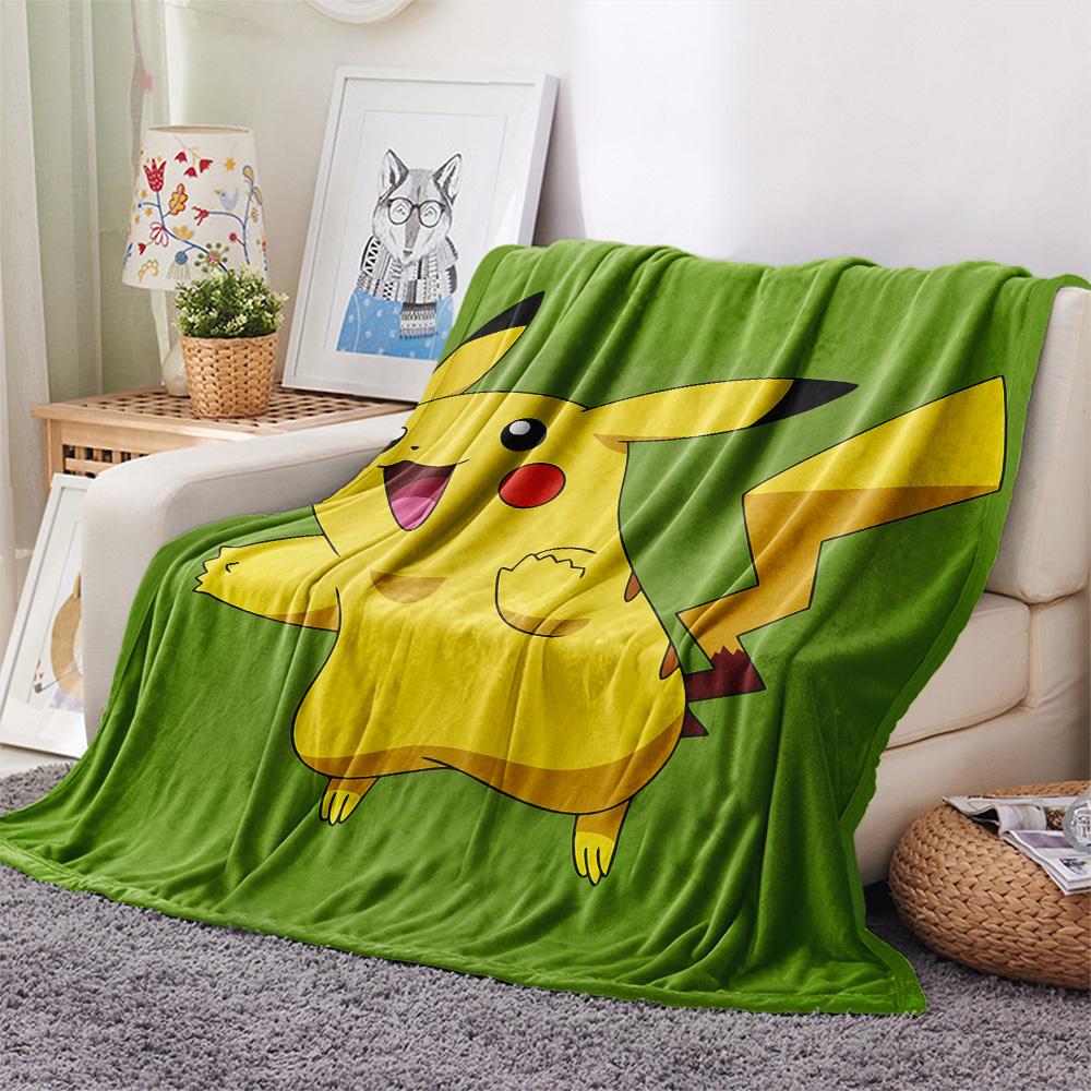 Cute Pikachu Print Flannel Blanket, High quality Comfortable for All Seasons, Home Decor, Warmth and Comfort