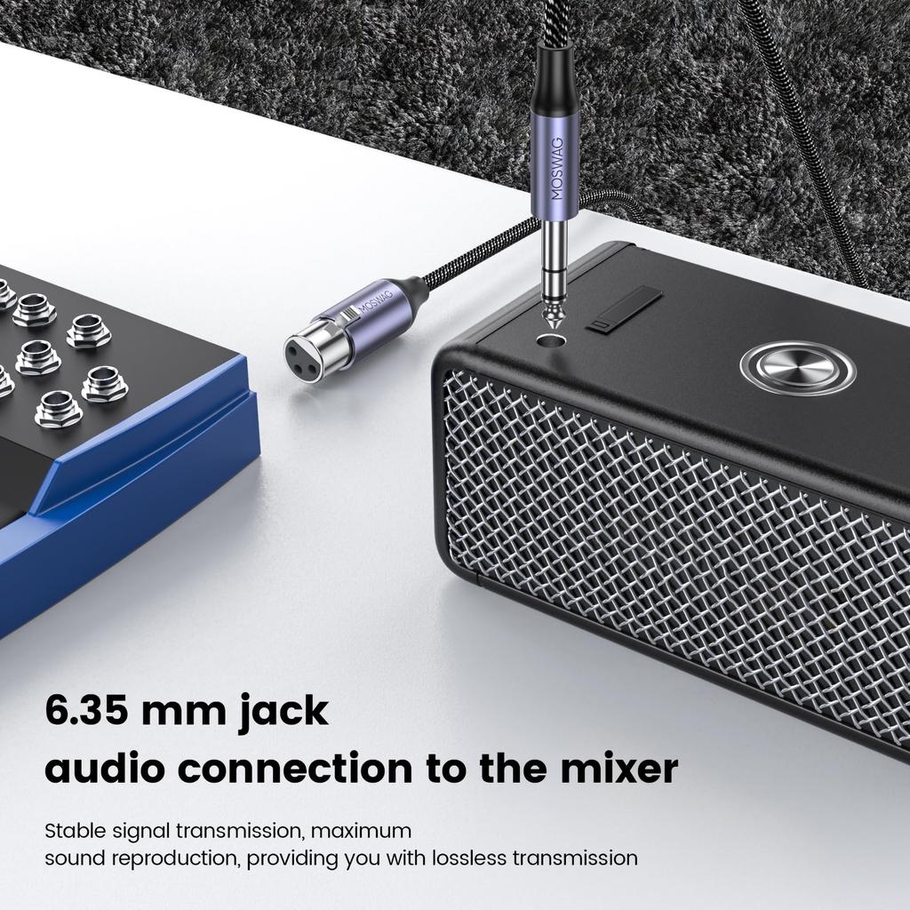 MOSWAG 14-inch Male To XLR Microphone Cable, 16.4ft, TRS-XLR Cable for CD Players, Digital Pianos, Karaoke, Mixers, Amplifiers, and Speakers