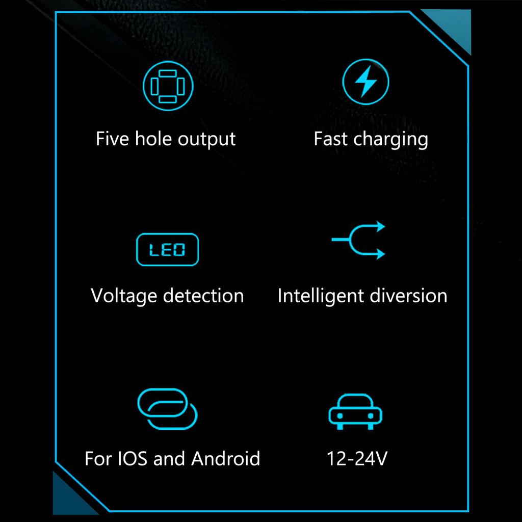 Car Charger 5 Ports USB Super Fast Charging Intelligent Charging Voltage Detection Digital Display Car Adapter Phone Charger
