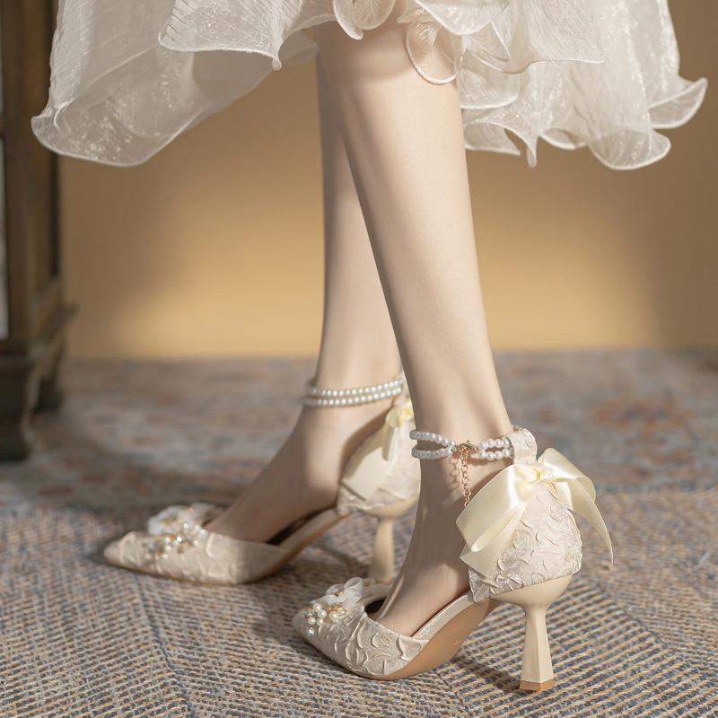 Новые туфли с ремешком на щиколотке и бантом на каблуках-шпильках, дизайнерские туфли на высоком каблуке, женские туфли-лодочки, свадебные туфли для невесты и выпускного вечера