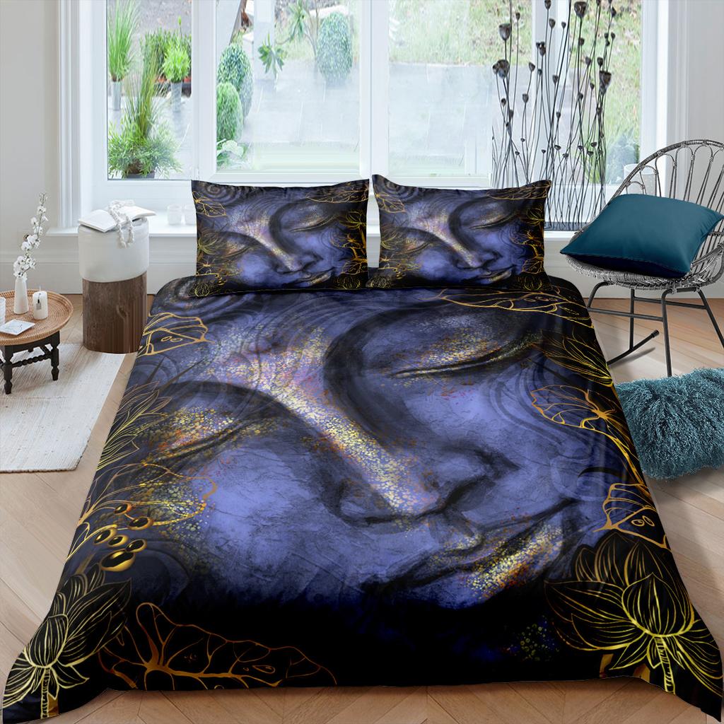 3D Buddha Bedding Set Exotic Quilt Cover Pillow Case 2/3 Pieces EU220 * 240 Extra Large Size Soft Zippered Bedroom Decoration