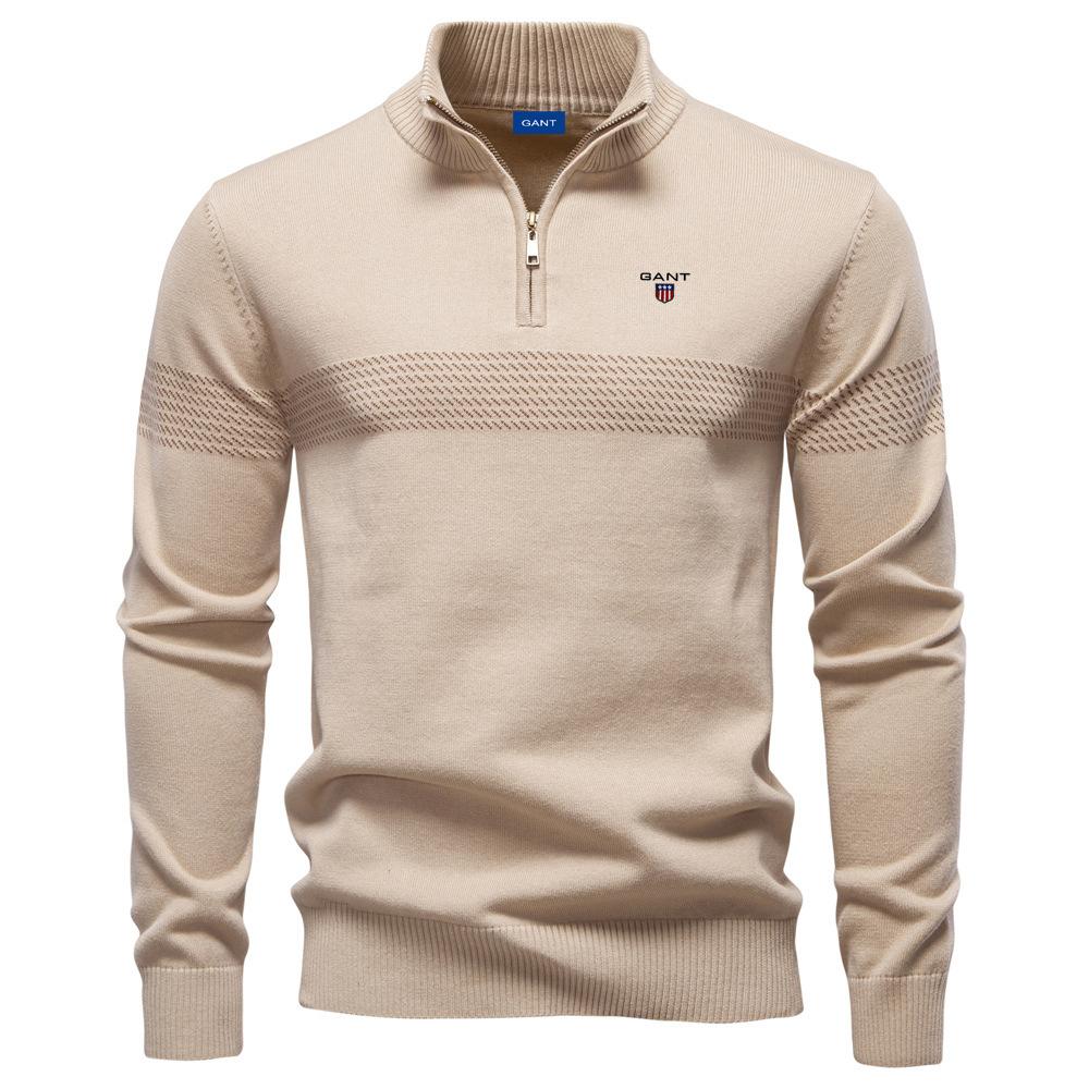 Gant Autumn and Winter Embroidery New Business Stand Collar Men's Pure Cotton Sweater, High-quality Casual Half Zipper Men's Top