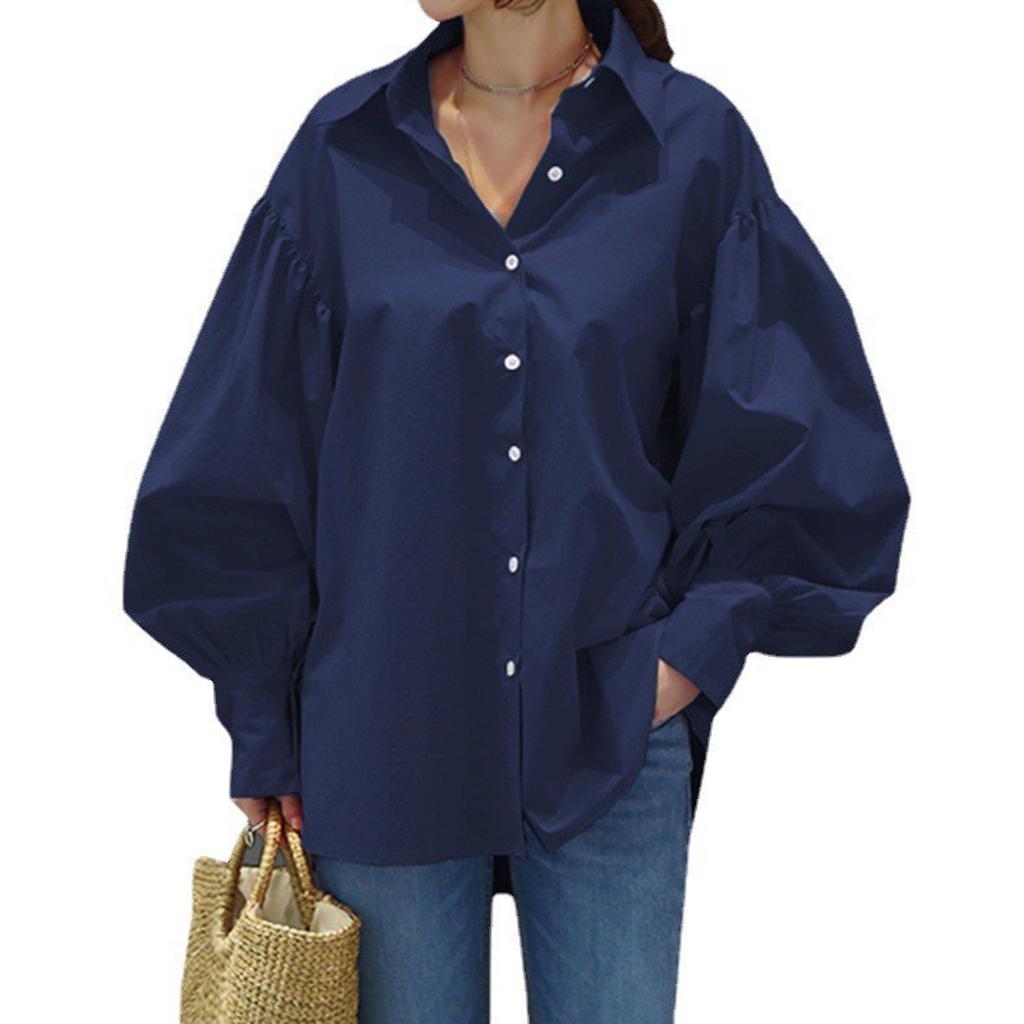 Женская повседневная однотонная блузка на пуговицах с длинными рукавами и лацканами