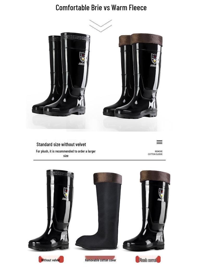 3537 Black 45CM Men's Extra High Rain Boots - Waterproof PVC Work Footwear for Construction Safety