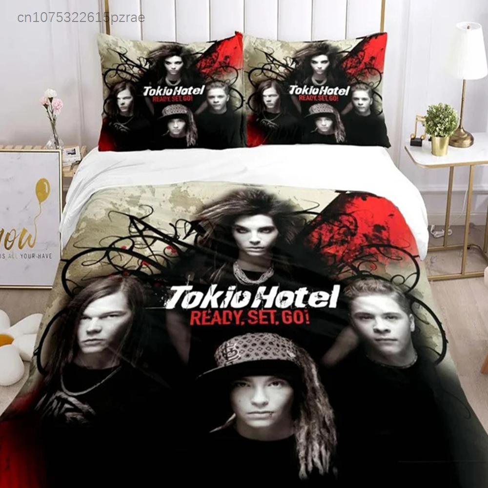 Tokio Hotel 3D-печать Рок-группа Всесезонный пододеяльник Комплекты постельного белья Мягкий пододеяльник и наволочки Одинарный Двуспальный Квин Кинг