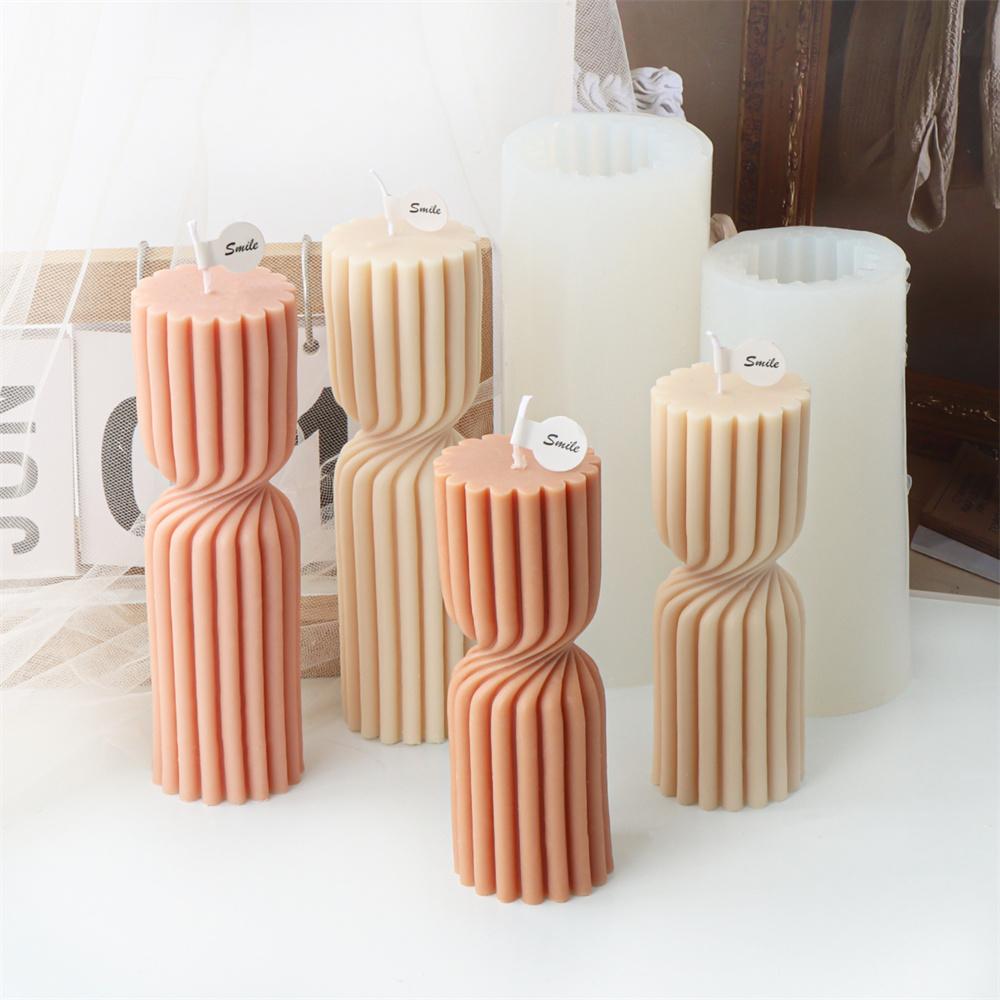 Geometry Gear Cylinder Spiral Candle Mold Long Rod Grooved Pillar Silicone Molds Classic Wax Candle Frame Casting Swirl Shaped
