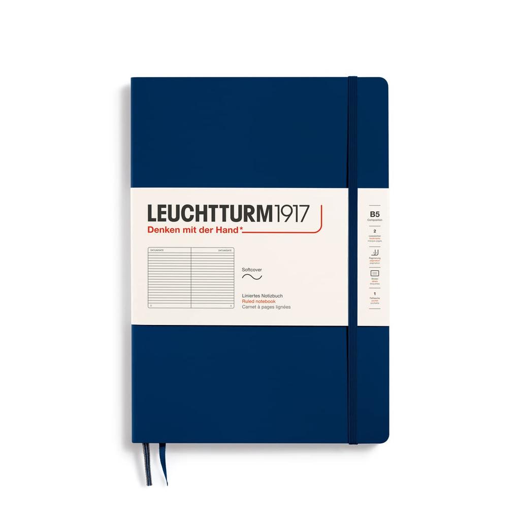 Leuchtturm Horizontal Soft Officially Imported Notebook, B5, Ruled, Cover, Navy, 349300,
