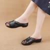 Summer Low-heel Flat-soled Casual Women's Shoes Ethnic Style Genuine Leather Printed Women's Slippers Middle-aged Breathable Hole Shoes