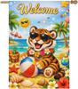 Welcome Funny Tiger Summer Beach Garden Ag 28x40Inch,Cute Animal Sunglasses Beach Ball,owers Ocean Coastal Yard Party De AAS