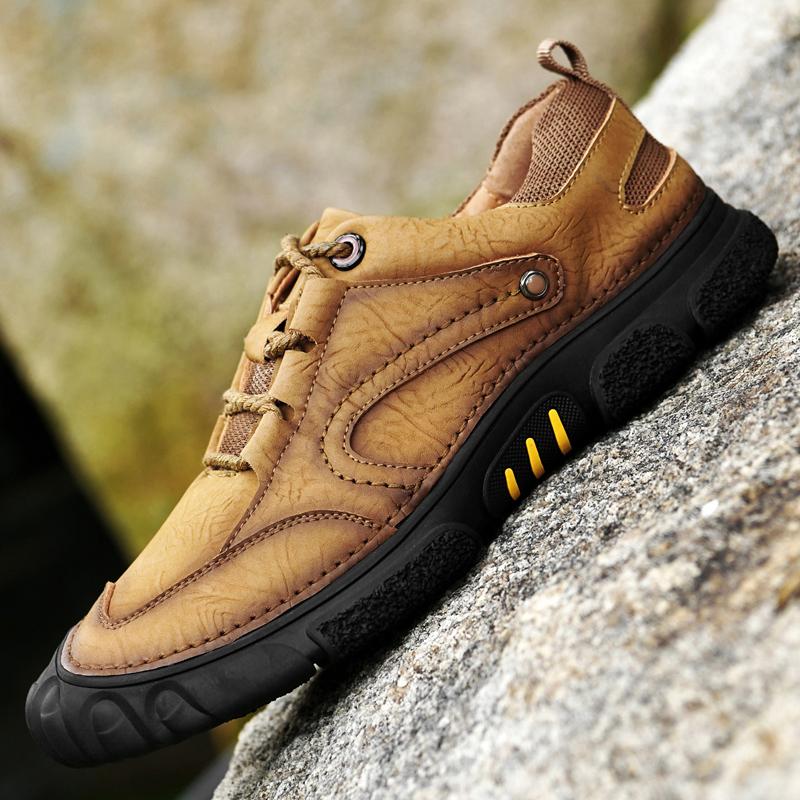 Мужская повседневная обувь из натуральной кожи, нескользящие кроссовки для ходьбы, на шнуровке, ручная работа, обувь для походов в стиле ретро, кроссовки для отдыха и треккинга