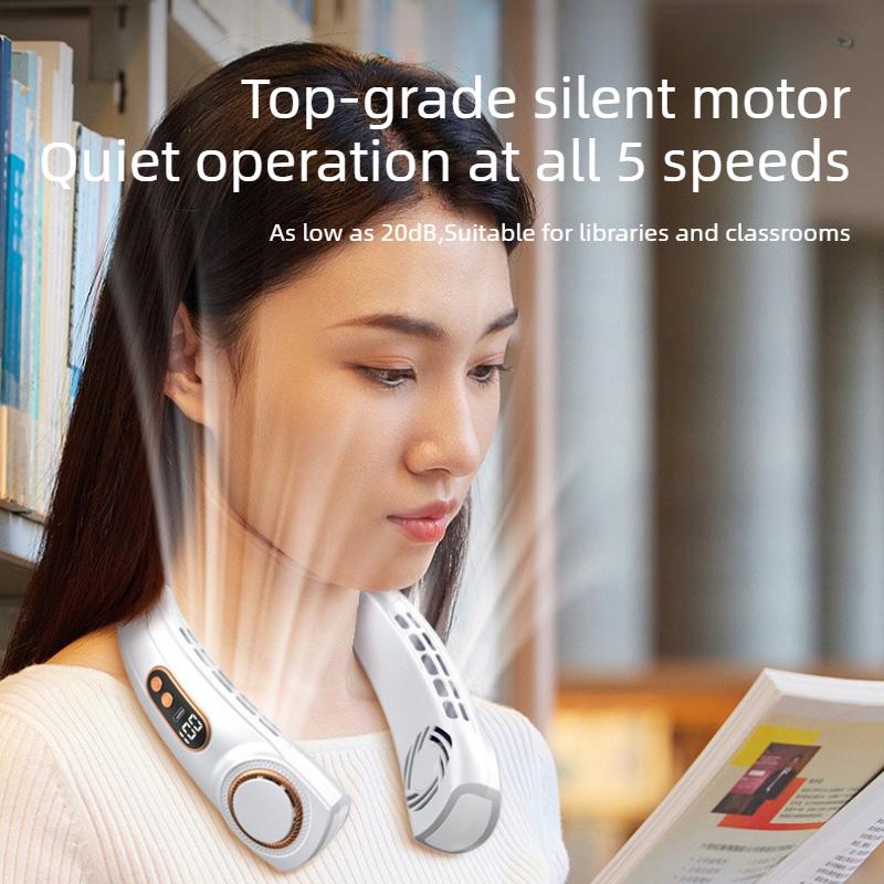 XiaomiWearable Neck Fan Bladeless Rechargeable Hands Free 5 Speed Ultra Quiet USB Type C Flexible Neckband With colorful lights