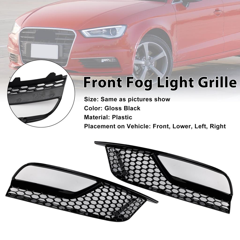 Gloss Black Front Fog Light Grill Covers 8V5807681A9B9 8V5807682A9B9 Fit A3 8V Sedan 2013-2016
