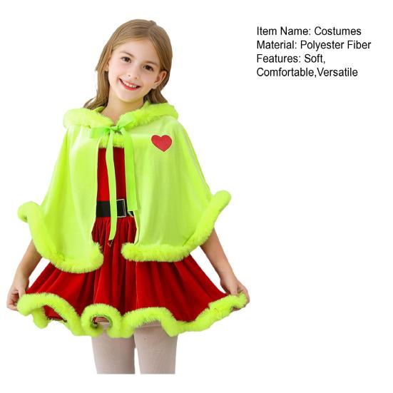 Рождественское платье-накидка для девочек с меховой отделкой, красное праздничное костюм для выступлений для малышей 1-6 лет, платье для вечеринки, тематический наряд