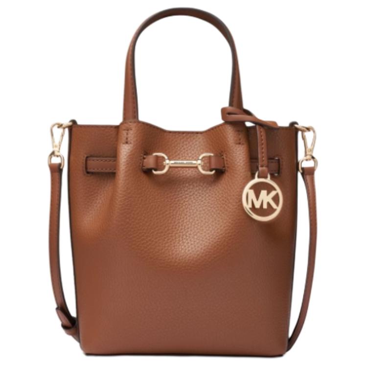 Michael Kors MK Carson Кожаная сумка через плечо с тиснением Маленькая женская сумка Коричневая 35S5G2ZC5T-LUGGAGE