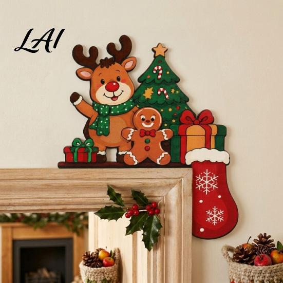 Wooden Holiday Door Frame Sign Christmas Decoration L-shaped Seasonal Topper Stickers Corner Party Supplies for House Home Decor