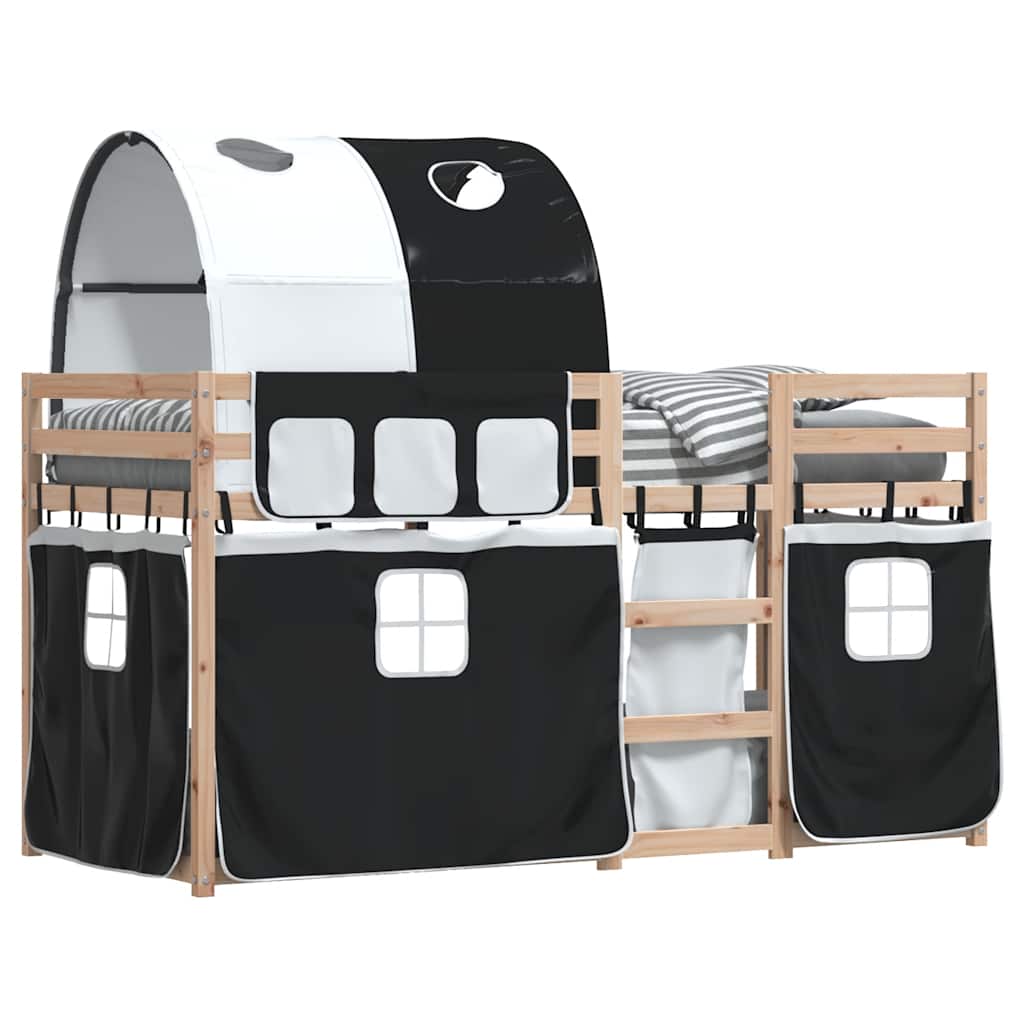 Bunk Bed with Curtains White & Black 80 x 200 cm Pine Wood
