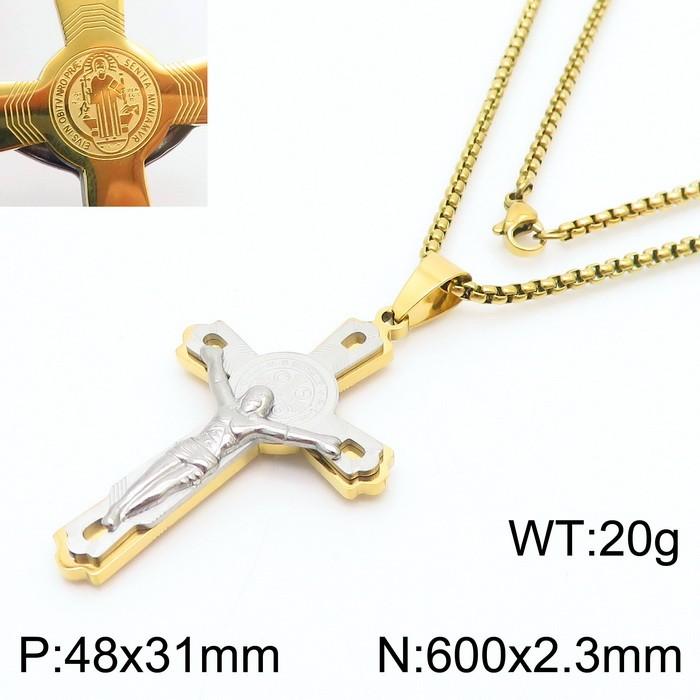 Personalized Religious Cross Pendant Neckalce for Men Women‘s’ Gold Color Stainless Steel Jewelry Thick Brushed Accessories