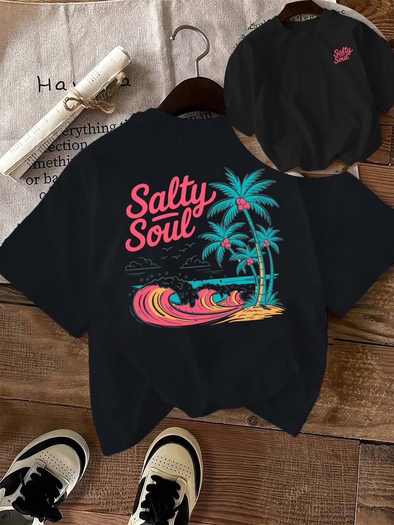 Salty Soul Coconut Tree Beach Printing T Shirt Unisexs Summer Casual Top Soft AllMatch Clothes Short Sleeve
