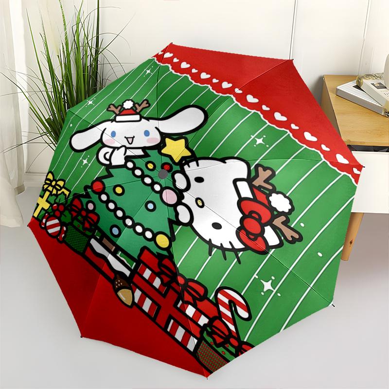 1pc Hello Kitty & My Melody Christmas Holiday Gift Set with Automatic Open/Closed Umbrella, Portable Three-Fold Design, 8-Bone Iron Frame Outdoor Umbr