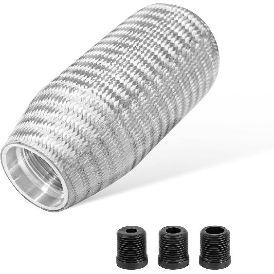 Carbon Fiber Shift Knob, Car Gear Lever Shifter Handle with 3 Threaded Adapters, Stand Head Manual Transmission Stick Replacement for Most Vehicles,