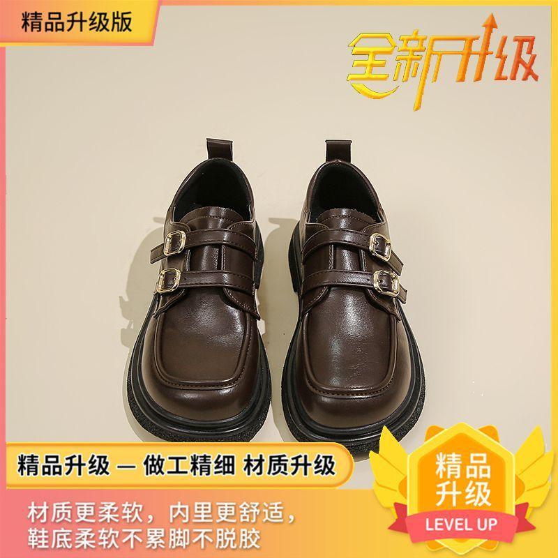 Лоферы женские черные французские туфли на платформе одинарные британские универсальные маленькие кожаные туфли с одной педалью