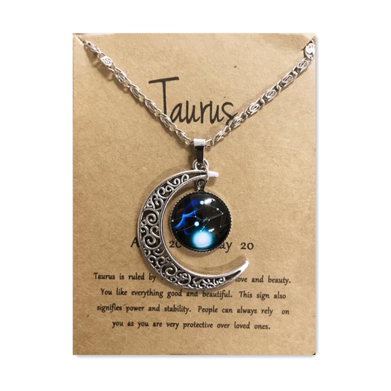 Новое европейское и американское светящееся ожерелье с двенадцатью знаками зодиака, винтажный кулон в виде луны, короткое ожерелье
