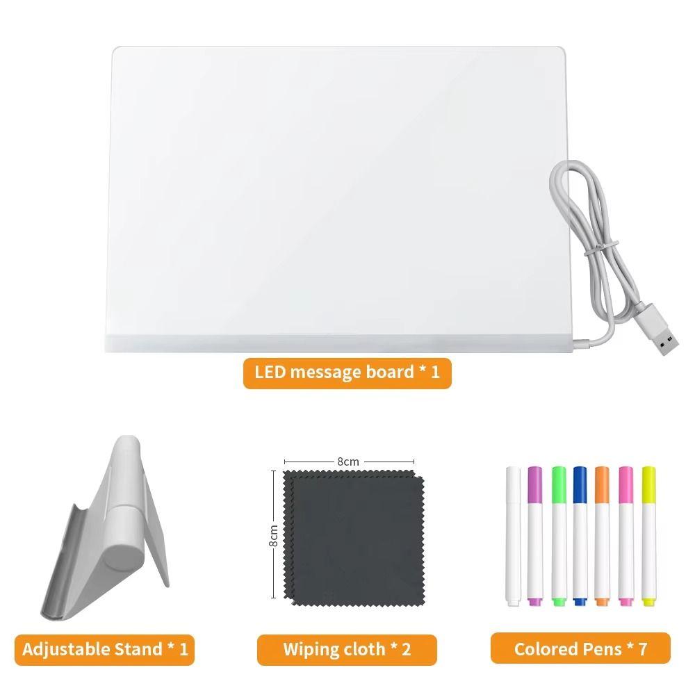 Colorful 7 Pens LED Note Board with Night Light Adjustable Stand Desktop Illuminated Wordpad Art