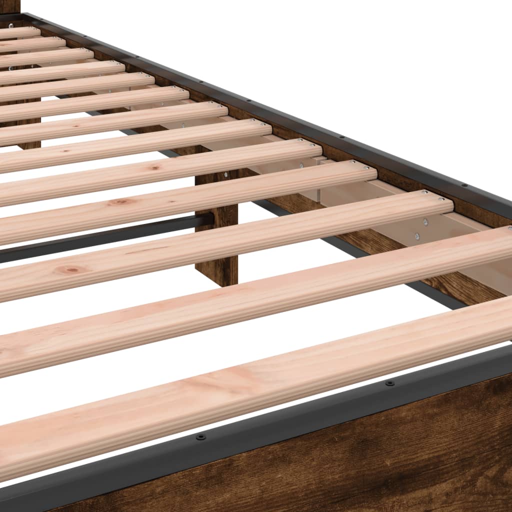 Bed Frame Smoked Oak 140 x 200 cm Wood Based Material and Metal