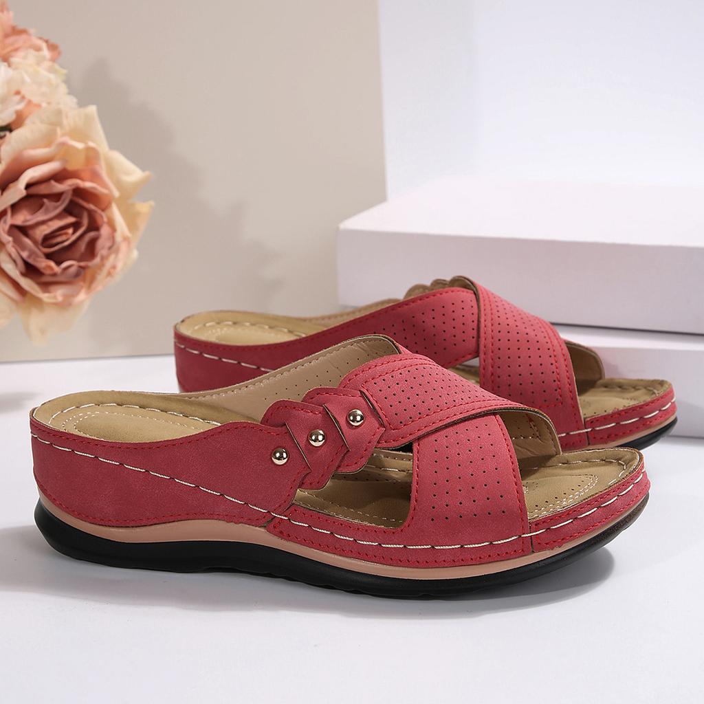 2024 New Foreign Trade Summer Ladies Thick Bottom Slope Heel Slippers Large Size Casual Cross with Fish Mouth Slippers Women